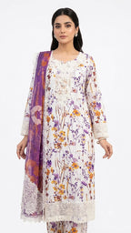 Printed Lawn Embroidered Suit With Chiffon Dupatta