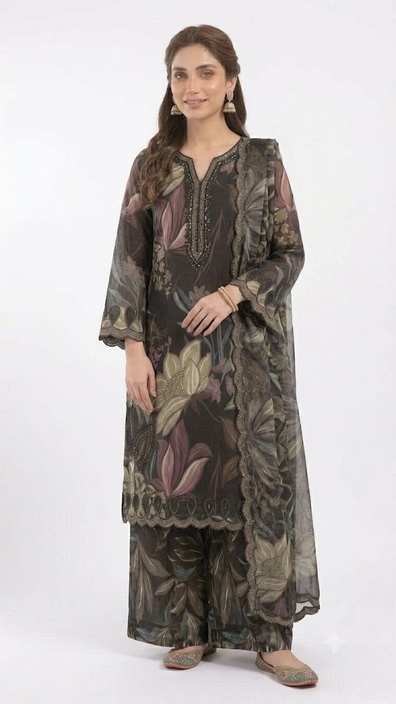 Embroidered Lawn 3-Piece Suit With Printed Dupatta