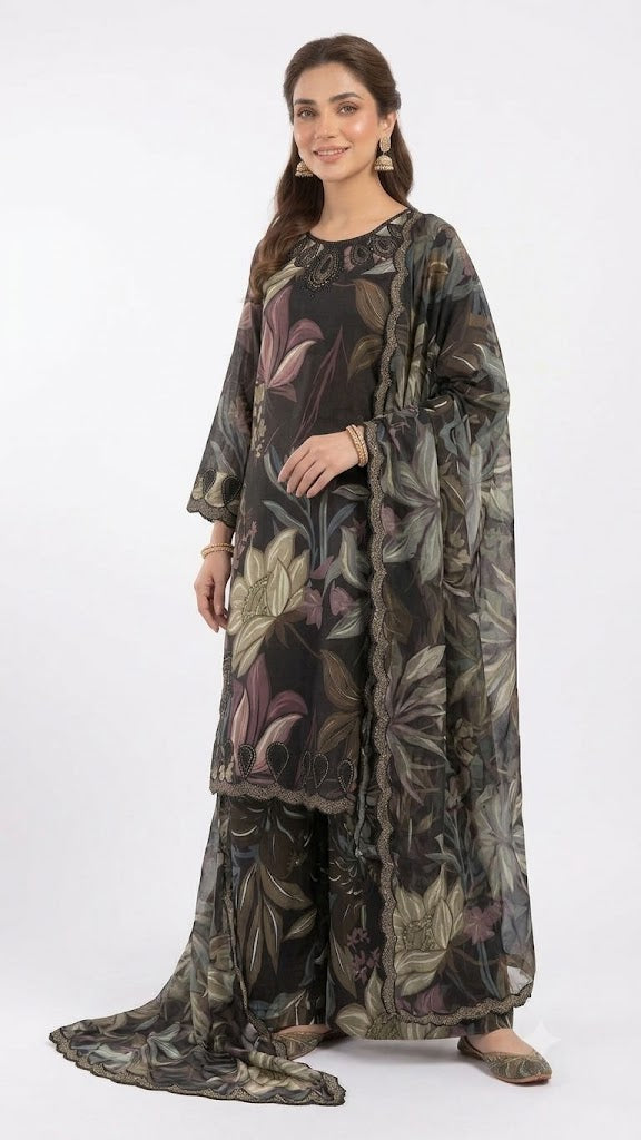 Embroidered Lawn 3-Piece Suit With Printed Dupatta