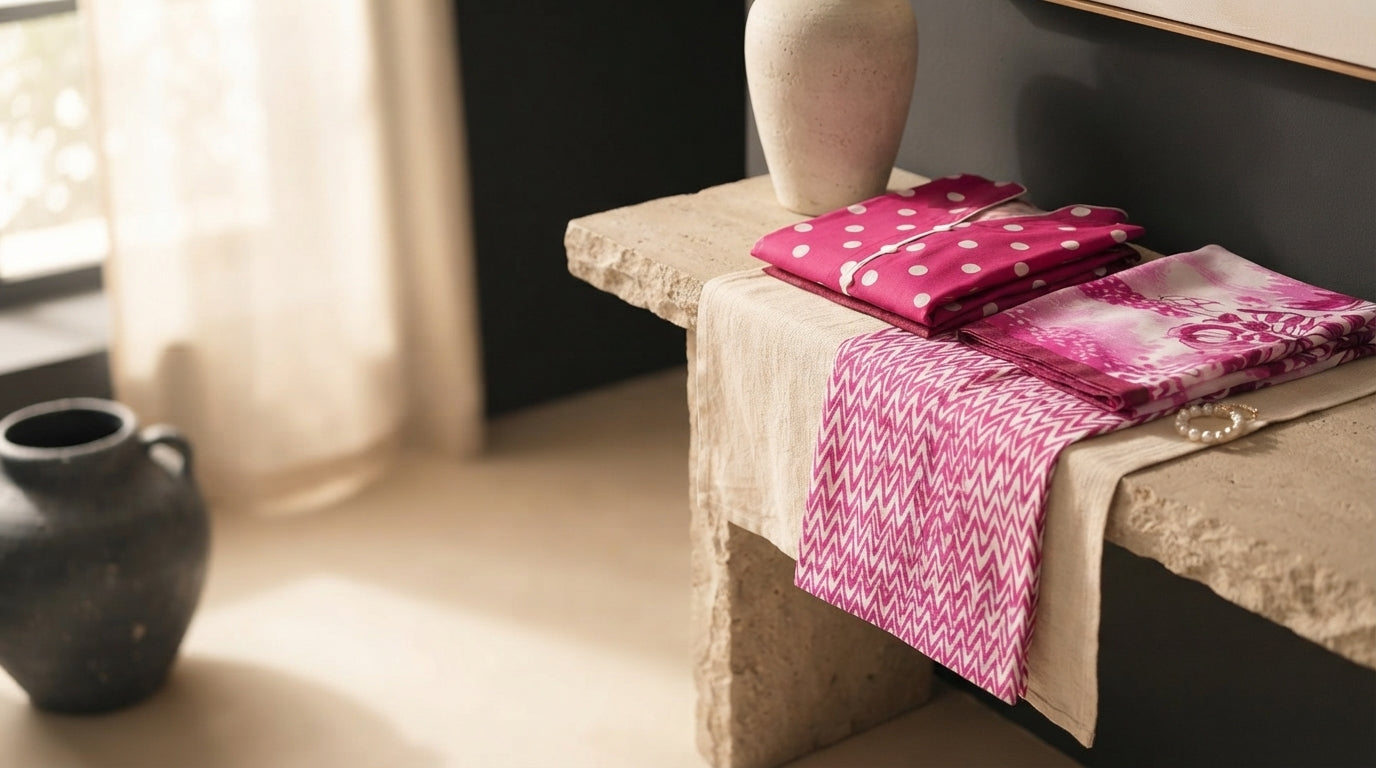 A sophisticated Bin Naeem 3Pcs set displayed on a minimalist console table in a bright, sunlit Spanish villa interior.
